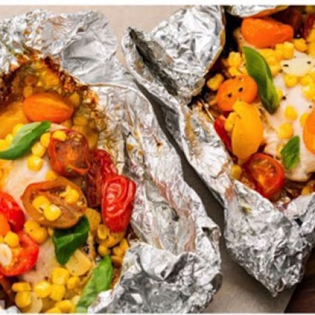 Chicken, Tomatoes, and Corn Foil Packs